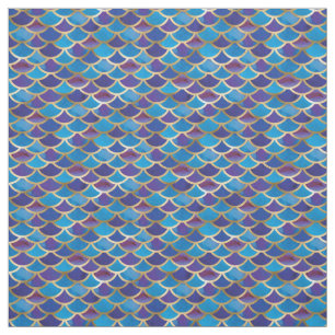 Abstract Blue Gold Mermaid Scale Pattern Fabric