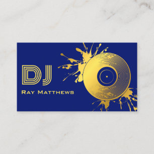 Abstract Blue Gold Music Disc DJ Business Card