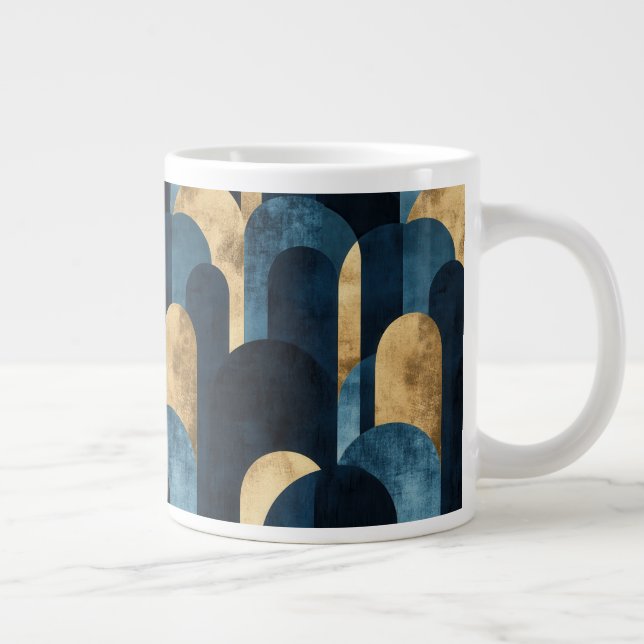 Abstract Blue Gold Navy Large Coffee Mug (Right)