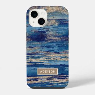 Abstract Blue Gold Paint Custom Name Template iPhone 14 Case
