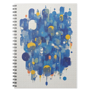 Abstract Blue Gold Raindrops Watercolor Splatter Notebook