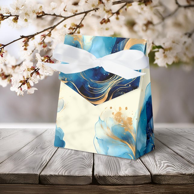 Abstract Blue & Gold Watercolor Wedding Favour Box (Creator Uploaded)
