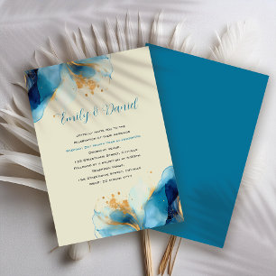 Abstract Blue & Gold Watercolor Wedding Invitation