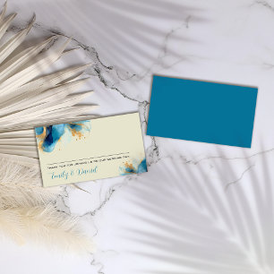 Abstract Blue & Gold Watercolor Wedding Place Card