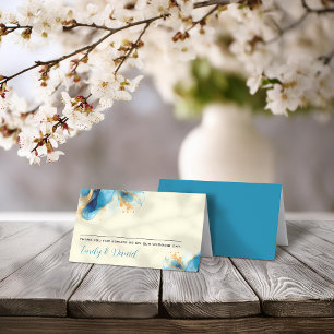 Abstract Blue & Gold Watercolor Wedding Place Card
