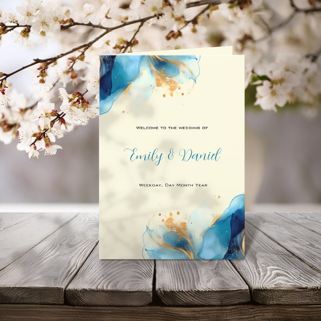 Abstract Blue & Gold Watercolor Wedding Programme (Creator Uploaded)