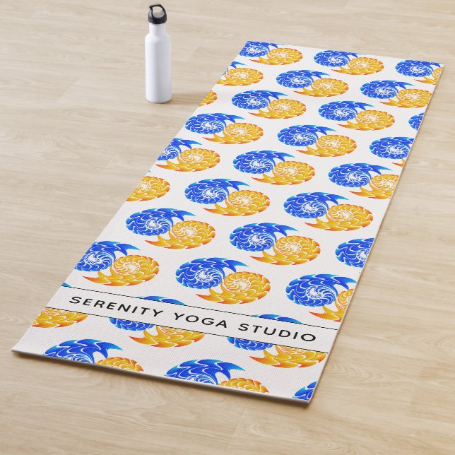 Abstract Blue Gold Yin Yang Fishes Balance Yoga Mat (In Situ)