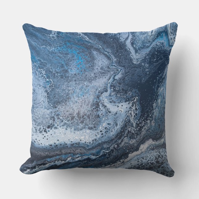 Abstract Blue & Gray Ocean Drift Cushion (Front)