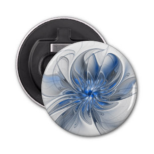 Abstract Blue Gray Watercolor Fractal Art Flower Bottle Opener