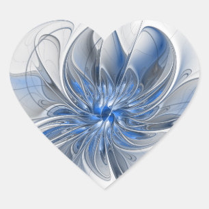 Abstract Blue Gray Watercolor Fractal Art Flower Heart Sticker