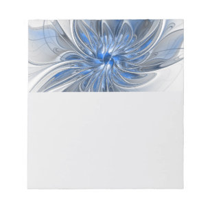 Abstract Blue Gray Watercolor Fractal Art Flower Notepad