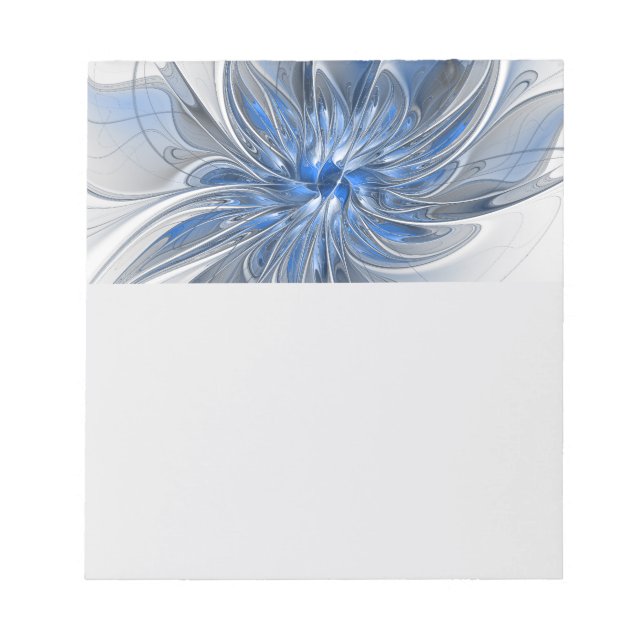 Abstract Blue Gray Watercolor Fractal Art Flower Notepad (Front)