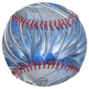 Abstract Blue Gray Watercolor Fractal Art Flower Softball