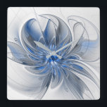 Abstract Blue Gray Watercolor Fractal Art Flower Square Wall Clock<br><div class="desc">A unique fantasy flower with shades of blue and gray,  abstract and elegant.
Design for your square acrylic wall clock and more.</div>