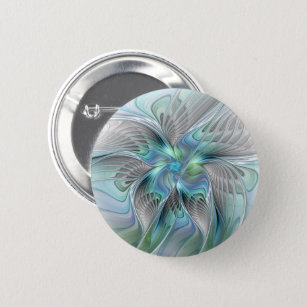 Abstract Blue Green Butterfly Fantasy Fractal Art 6 Cm Round Badge
