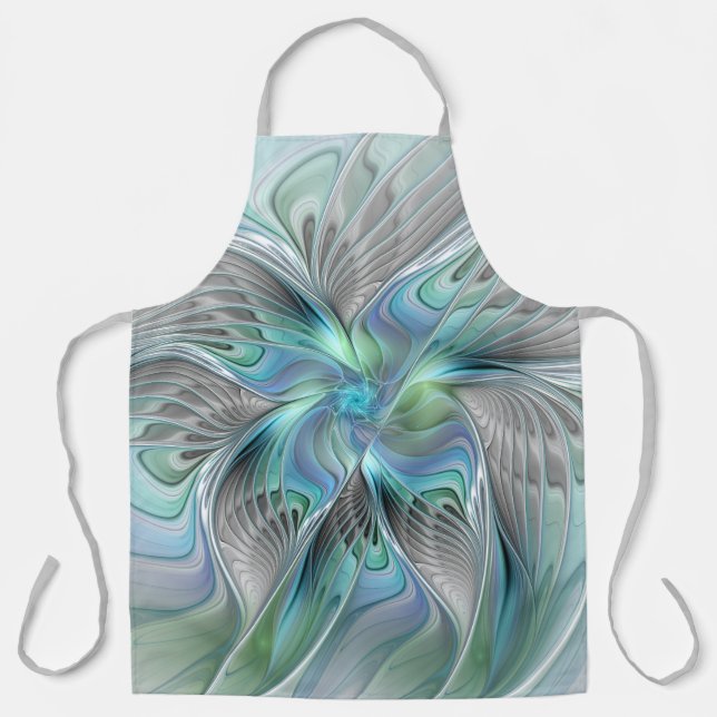 Abstract Blue Green Butterfly Fantasy Fractal Art Apron (Front)