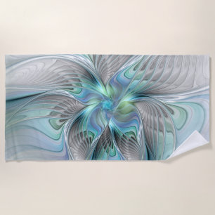 Abstract Blue Green Butterfly Fantasy Fractal Art Beach Towel