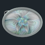 Abstract Blue Green Butterfly Fantasy Fractal Art Belt Buckle<br><div class="desc">A modern and very decorative fantasy butterfly
with harmonious blue-green pastel colours.
Design for your unique abstract oval belt buckle and more.</div>