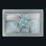 Abstract Blue Green Butterfly Fantasy Fractal Art Belt Buckle<br><div class="desc">A modern and very decorative fantasy butterfly
with harmonious blue-green pastel colours.
Design for your unique abstract rectangle belt buckle and more.</div>