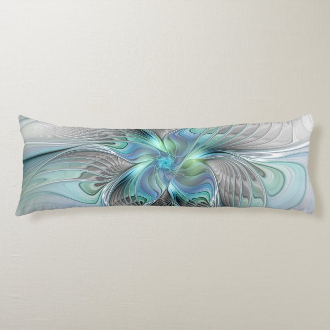 Abstract Blue Green Butterfly Fantasy Fractal Art Body Cushion (Front)