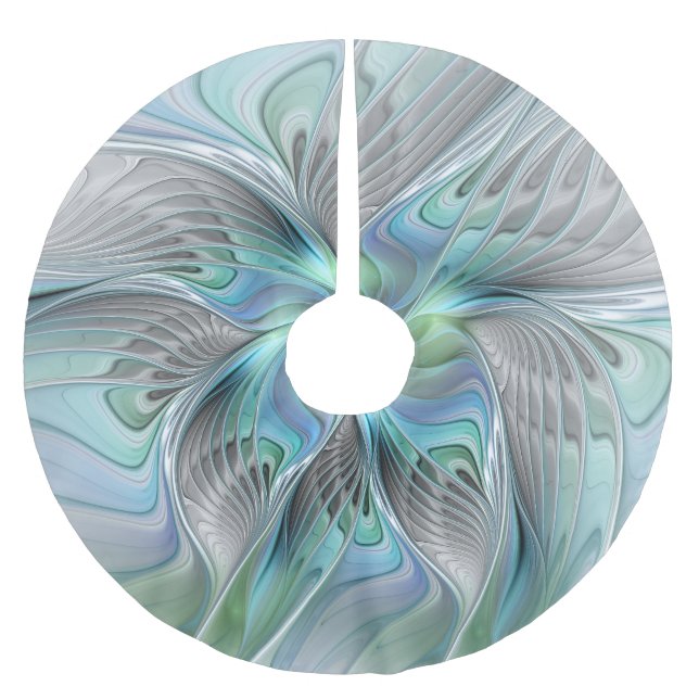 Abstract Blue Green Butterfly Fantasy Fractal Art Brushed Polyester Tree Skirt (Front)
