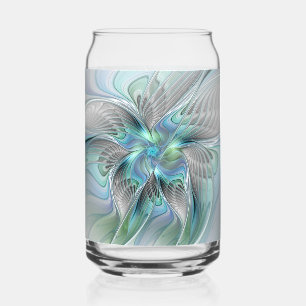 Abstract Blue Green Butterfly Fantasy Fractal Art Can Glass
