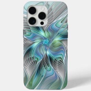 Abstract Blue Green Butterfly Fantasy Fractal Art iPhone 15 Pro Max Case