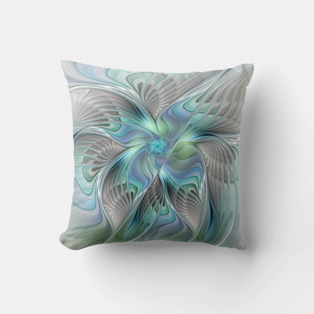 Abstract Blue Green Butterfly Fantasy Fractal Art Cushion (Front)