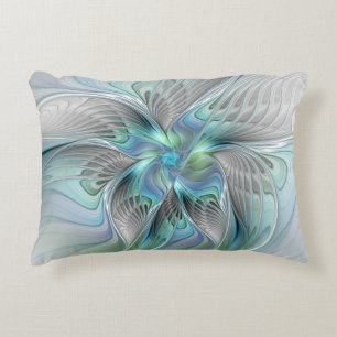 Abstract Blue Green Butterfly Fantasy Fractal Art Decorative Cushion