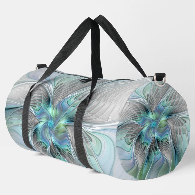 Abstract Blue Green Butterfly Fantasy Fractal Art Duffle Bag (Left Corner)