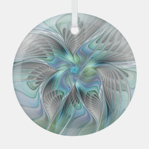 Abstract Blue Green Butterfly Fantasy Fractal Art Glass Tree Decoration