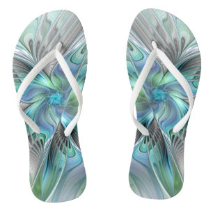 Abstract Blue Green Butterfly Fantasy Fractal Art Jandals