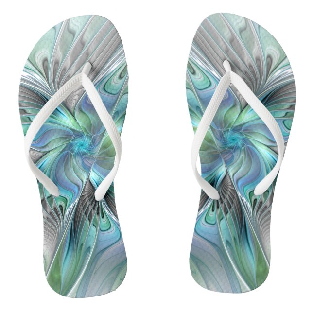 Abstract Blue Green Butterfly Fantasy Fractal Art Jandals (Footbed)