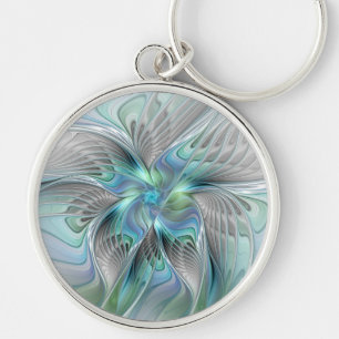Abstract Blue Green Butterfly Fantasy Fractal Art Key Ring