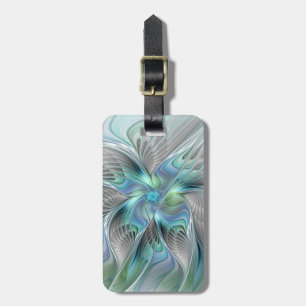 Abstract Blue Green Butterfly Fantasy Fractal Art Luggage Tag