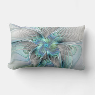 Abstract Blue Green Butterfly Fantasy Fractal Art Lumbar Cushion