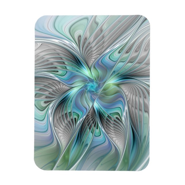 Abstract Blue Green Butterfly Fantasy Fractal Art Magnet (Vertical)