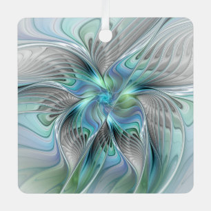 Abstract Blue Green Butterfly Fantasy Fractal Art Metal Tree Decoration