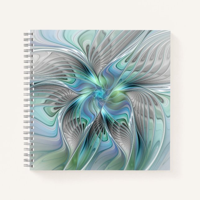 Abstract Blue Green Butterfly Fantasy Fractal Art Notebook (Front)