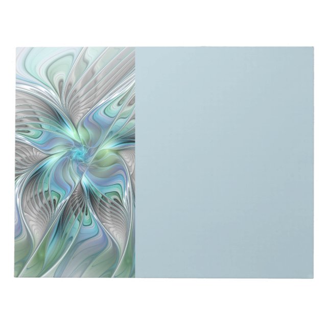 Abstract Blue Green Butterfly Fantasy Fractal Art Notepad (Front)