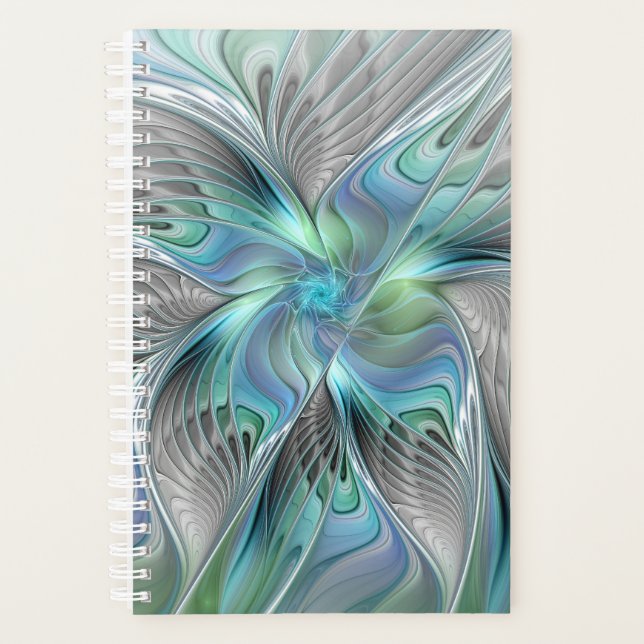 Abstract Blue Green Butterfly Fantasy Fractal Art Planner (Front)