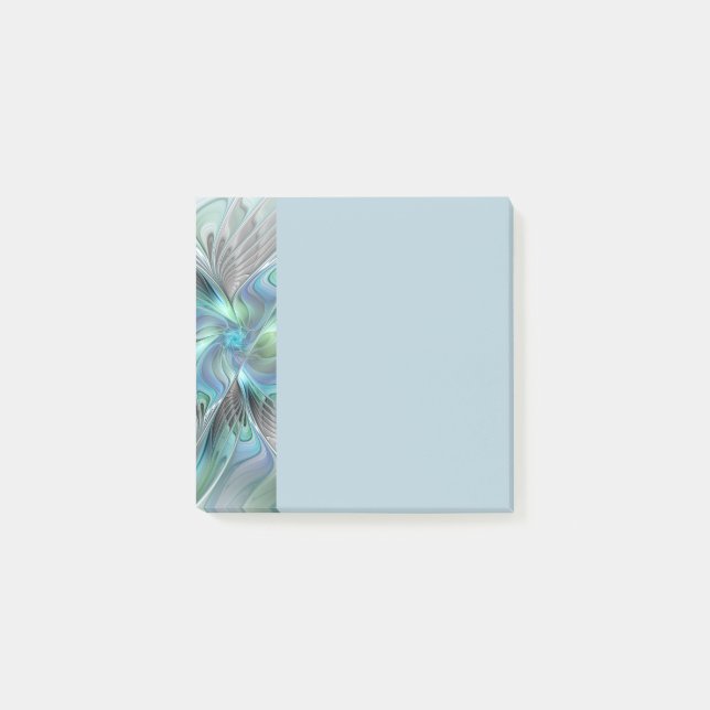 Abstract Blue Green Butterfly Fantasy Fractal Art Post-it Notes (Front)