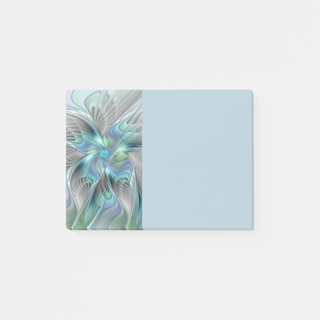 Abstract Blue Green Butterfly Fantasy Fractal Art Post-it Notes (Front)