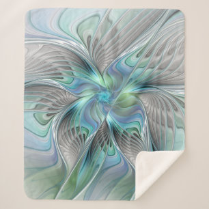 Abstract Blue Green Butterfly Fantasy Fractal Art Sherpa Blanket