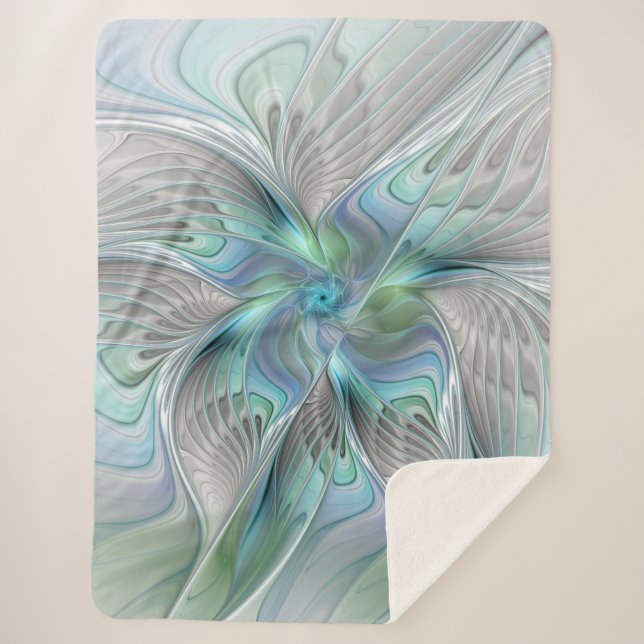 Abstract Blue Green Butterfly Fantasy Fractal Art Sherpa Blanket (Front)