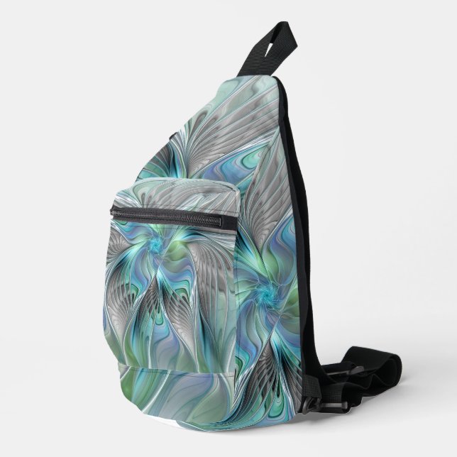 Abstract Blue Green Butterfly Fantasy Fractal Art Sling Bag (Right Corner)