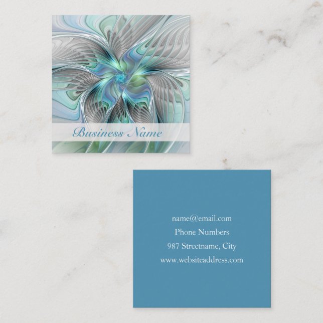 Abstract Blue Green Butterfly Fantasy Fractal Art Square Business Card (Front/Back)