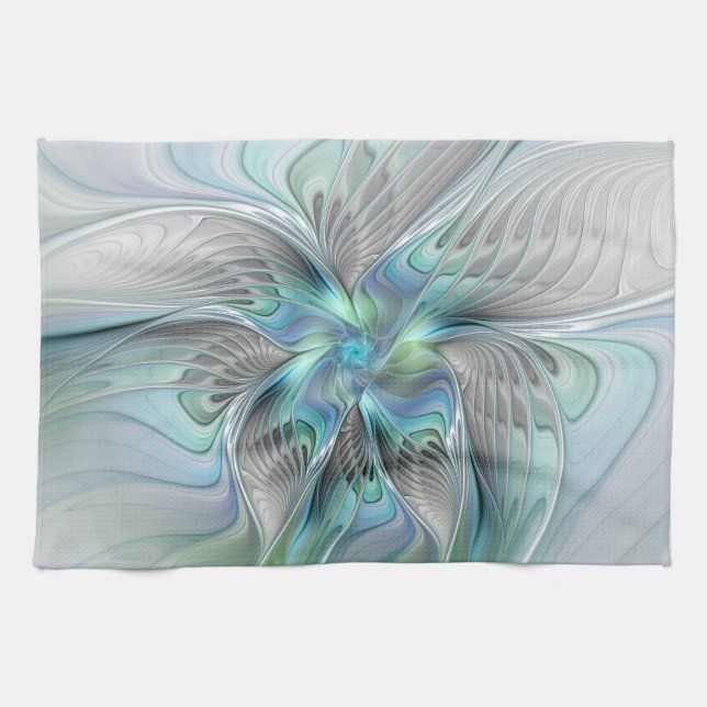 Abstract Blue Green Butterfly Fantasy Fractal Art Tea Towel (Horizontal)