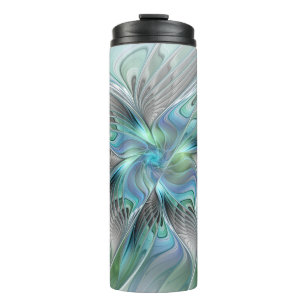 Abstract Blue Green Butterfly Fantasy Fractal Art Thermal Tumbler