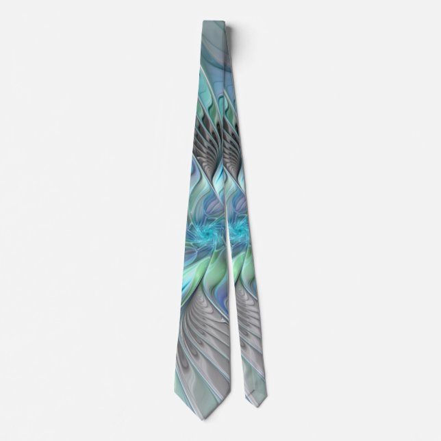 Abstract Blue Green Butterfly Fantasy Fractal Art Tie (Front)